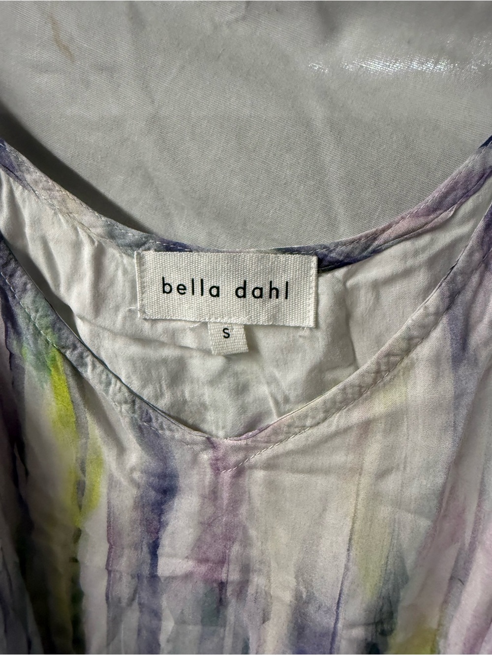 Bella Dahl Watercolor Stripe V-Neck Tunic dress- White, Purple, Green size S